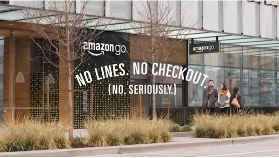 "NO LINES.NO CHECKOUT.JUST WALK OUT." （無(wú)需排隊(duì)，無(wú)需結(jié)賬，拿了就走）